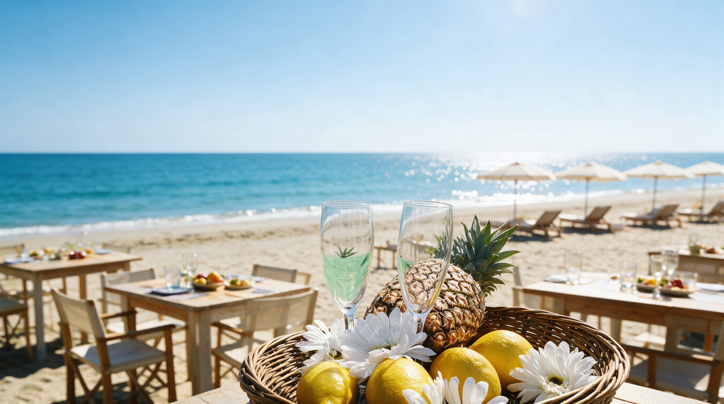 Ambiente del chiringuito al atardecer junto al mar